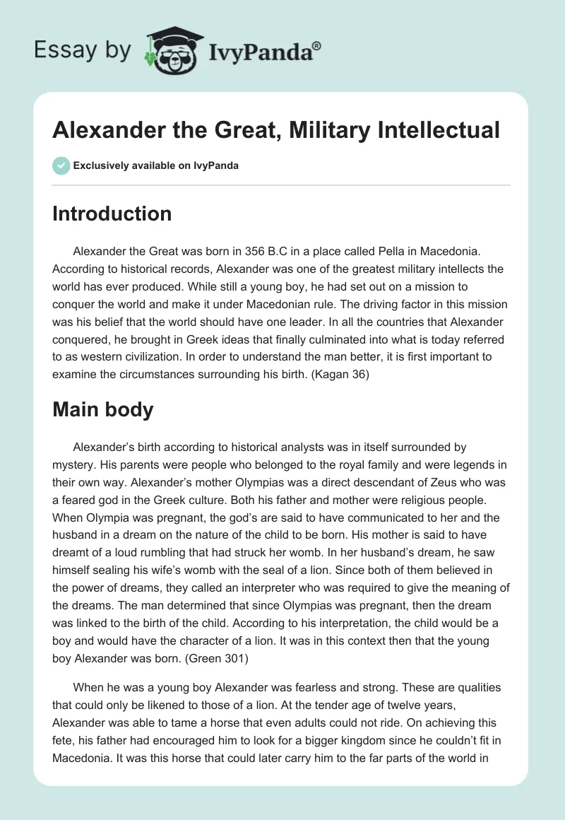 Alexander the Great, Military Intellectual. Page 1