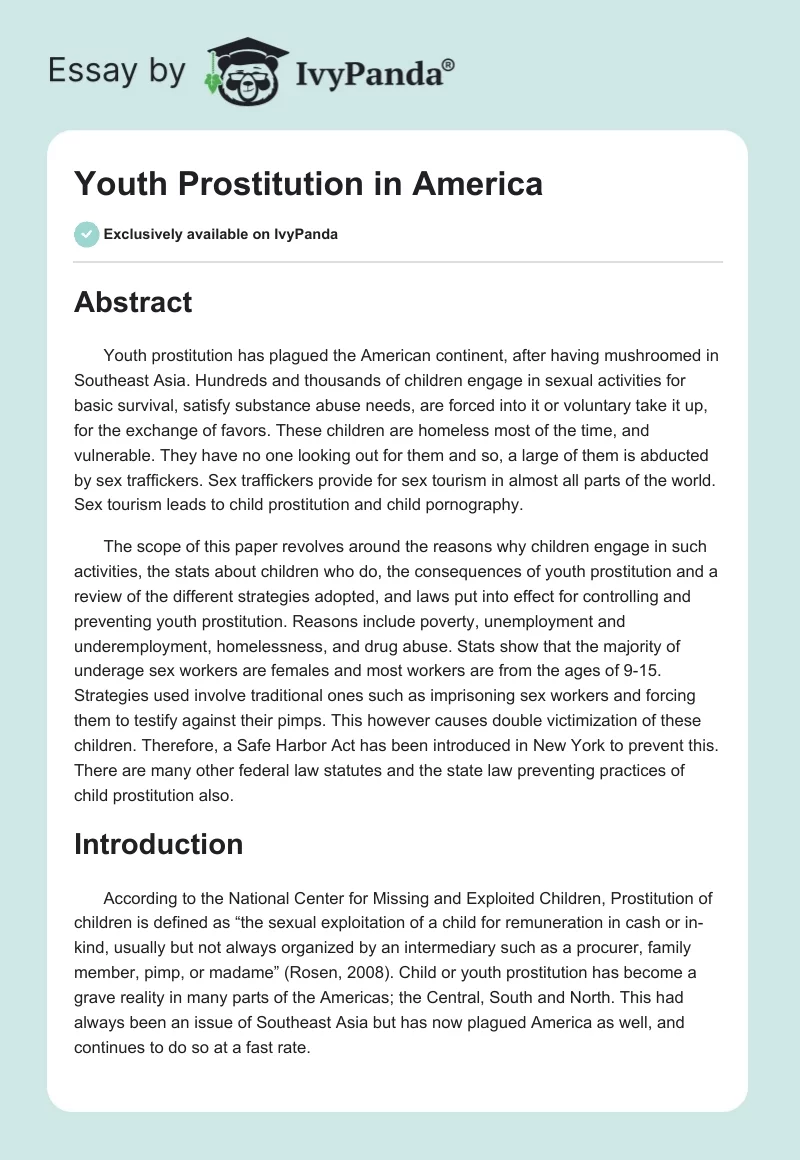 Youth Prostitution in America. Page 1