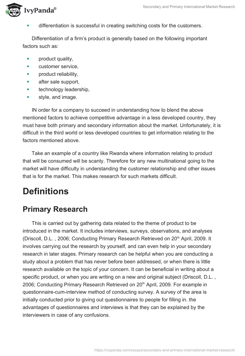 Secondary and Primary International Market Research. Page 2