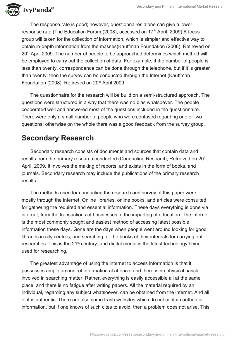 Secondary and Primary International Market Research. Page 3
