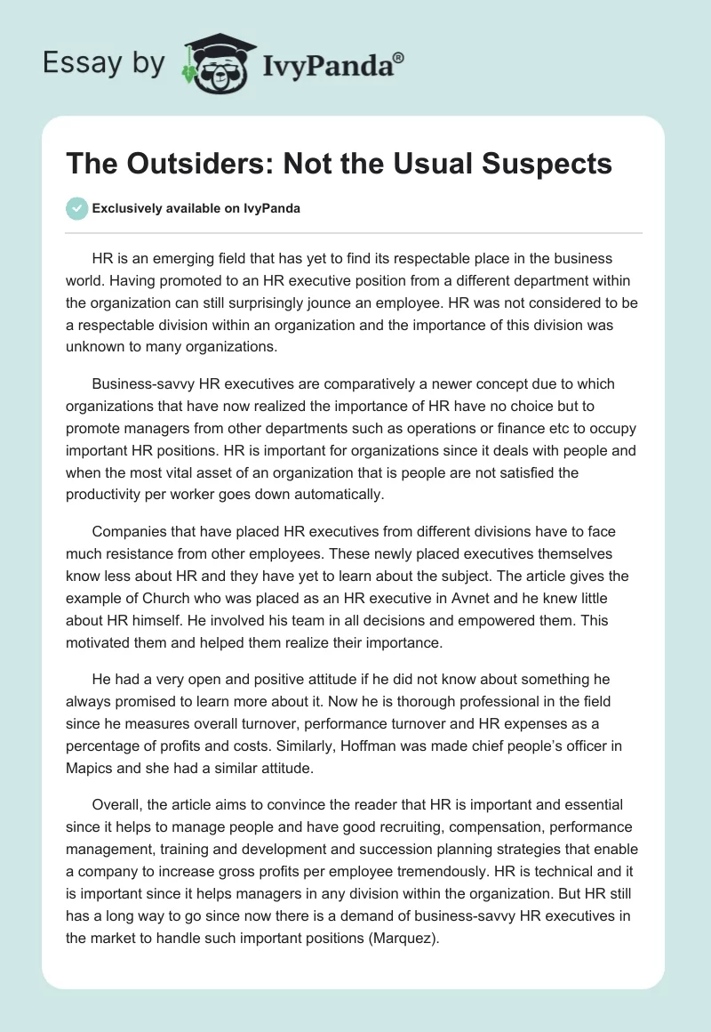 The Outsiders: Not the Usual Suspects. Page 1