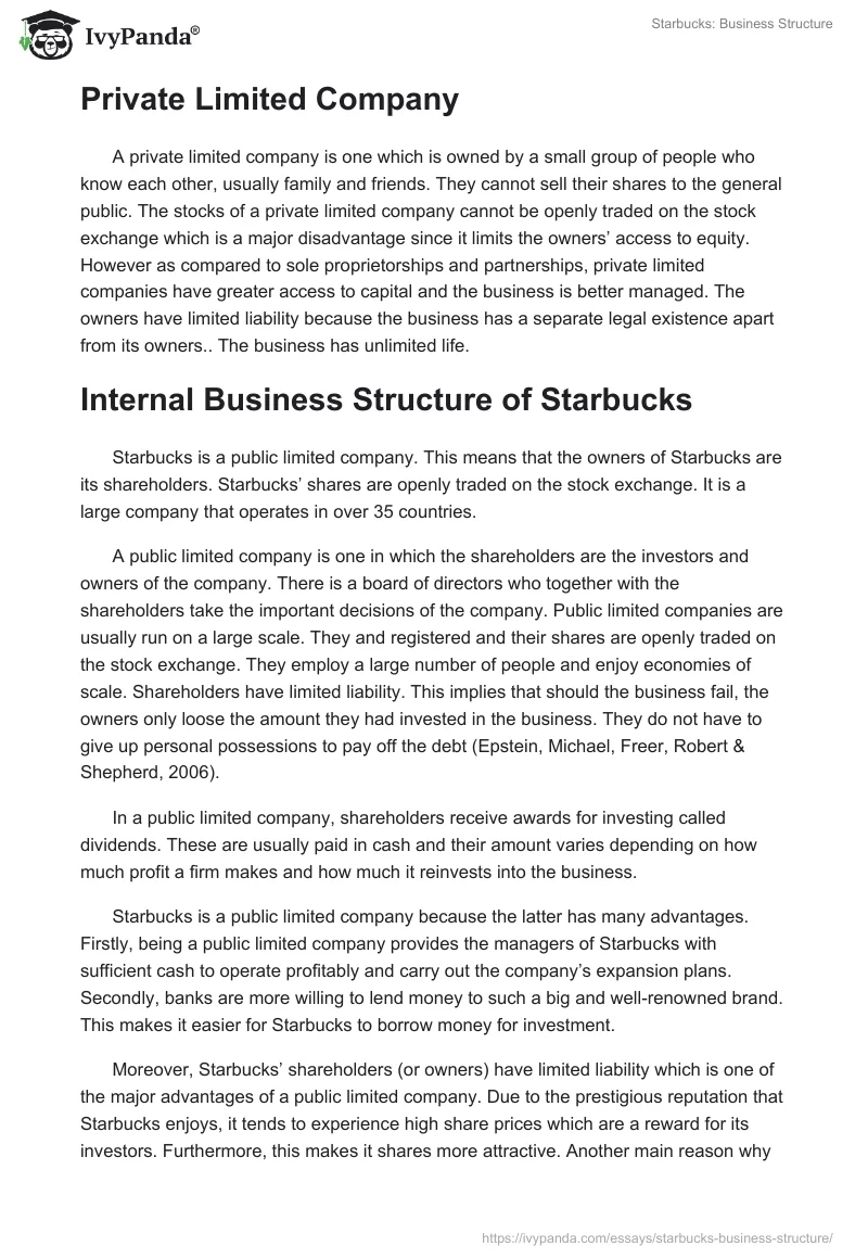 Starbucks: Business Structure. Page 4
