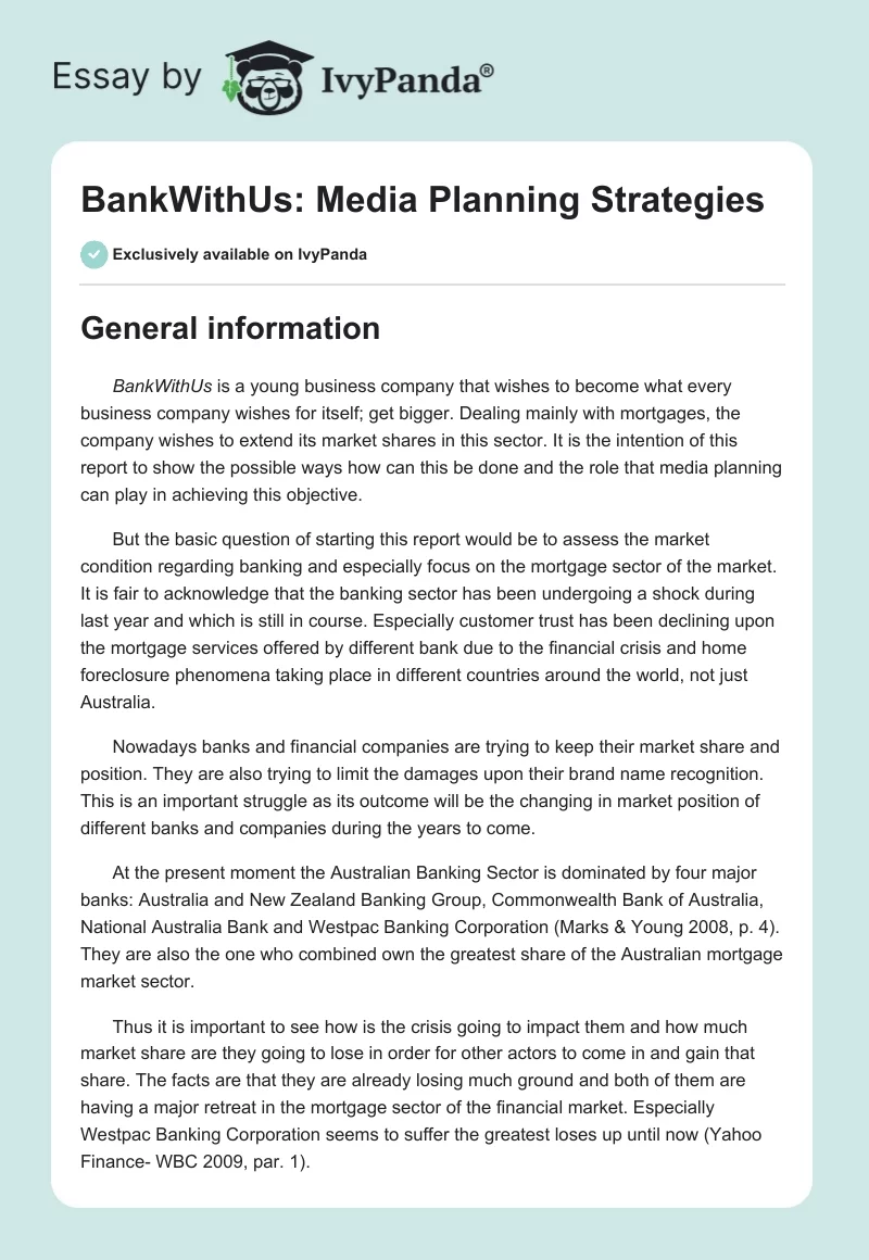 BankWithUs: Media Planning Strategies. Page 1