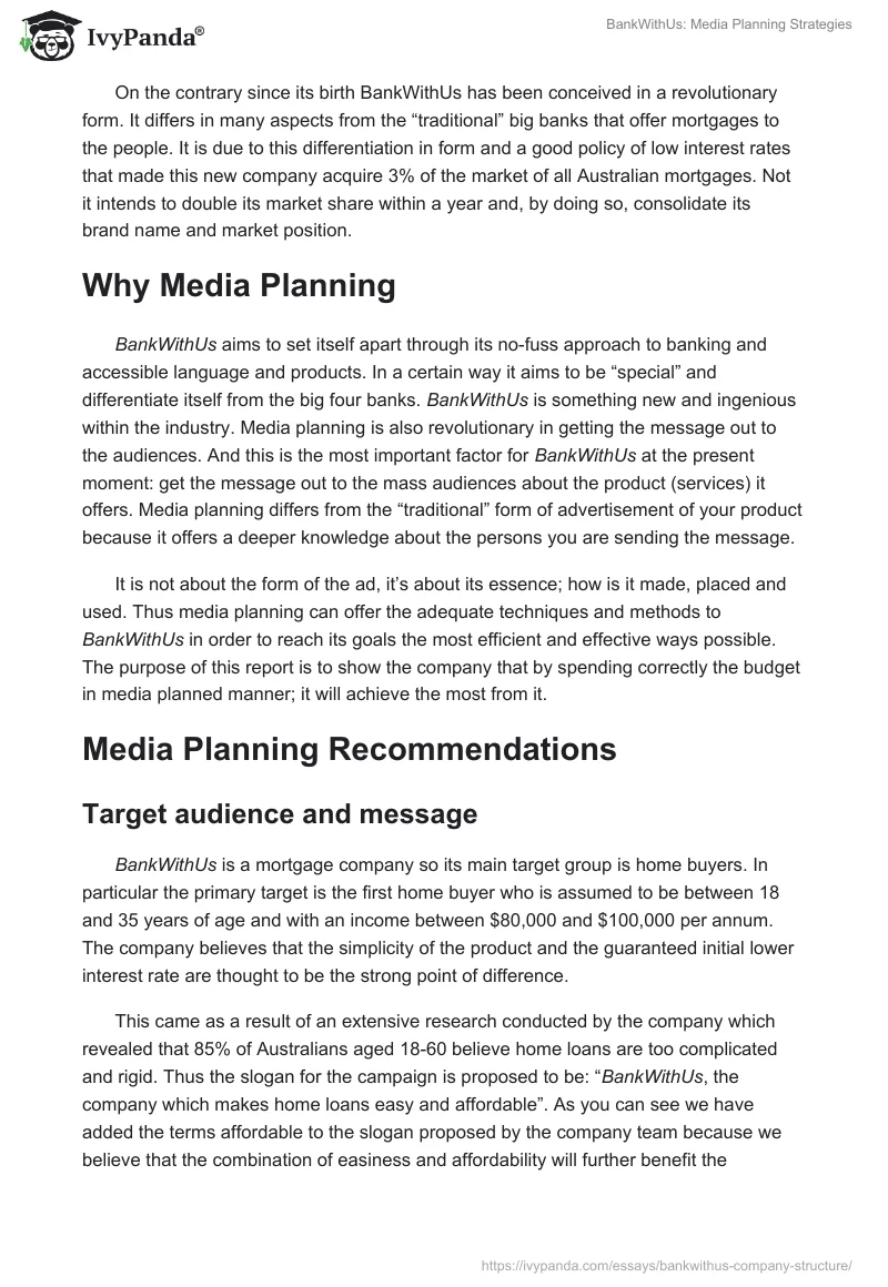 BankWithUs: Media Planning Strategies. Page 2