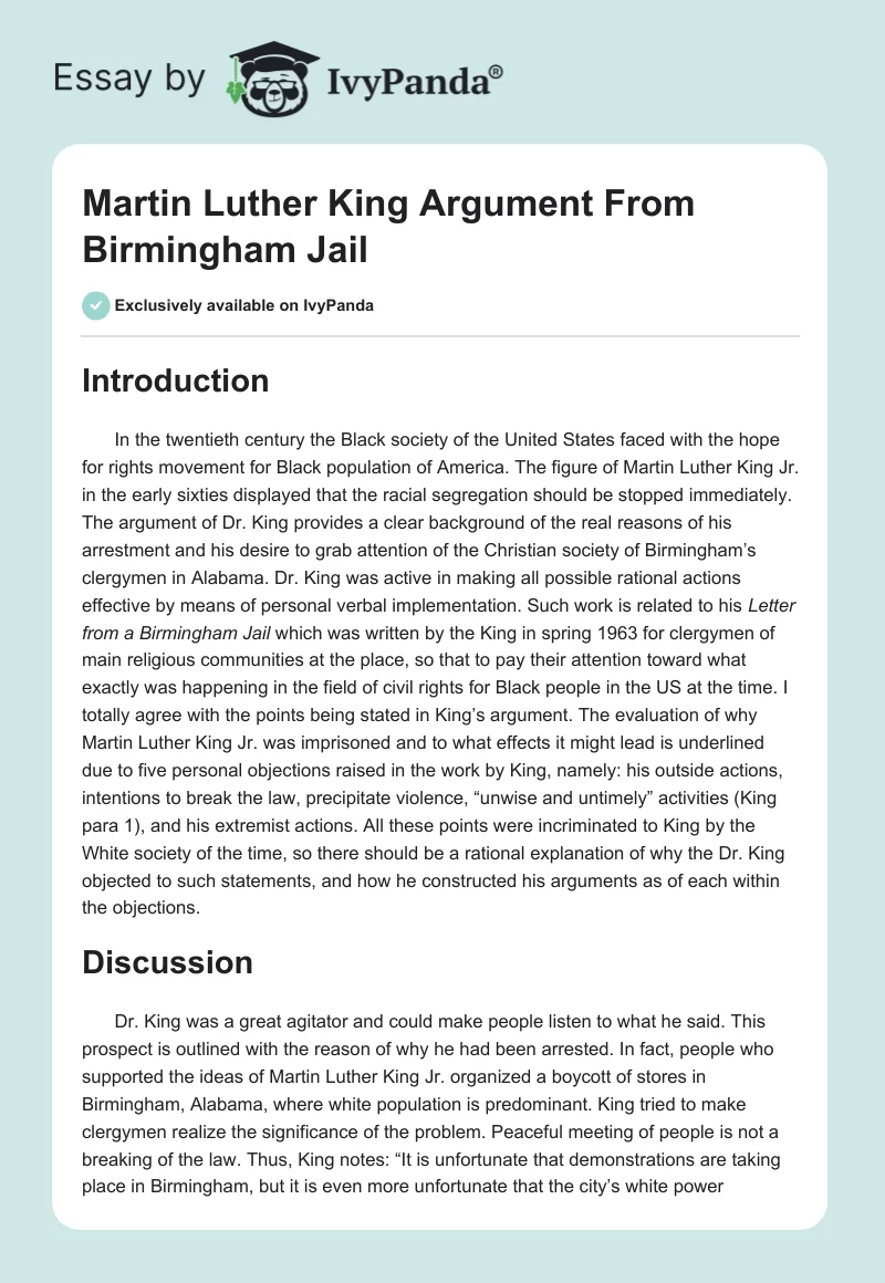 Martin Luther King Argument From Birmingham Jail. Page 1