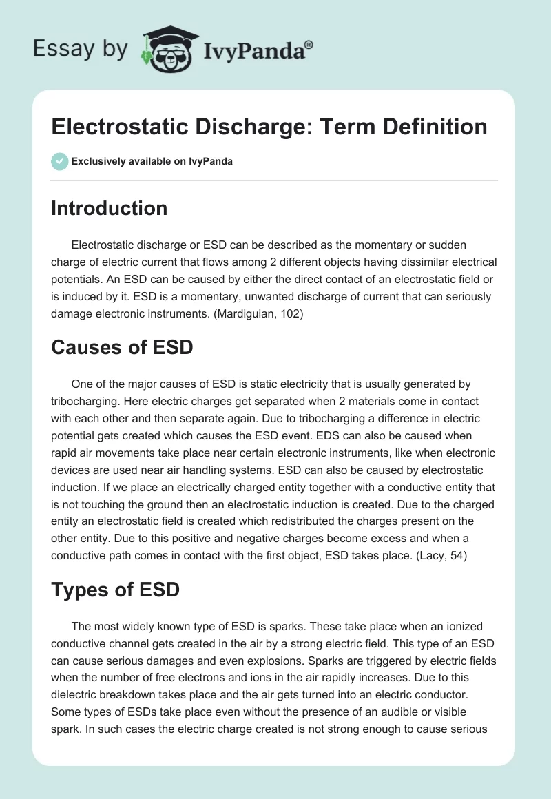 Electrostatic Discharge: Term Definition. Page 1