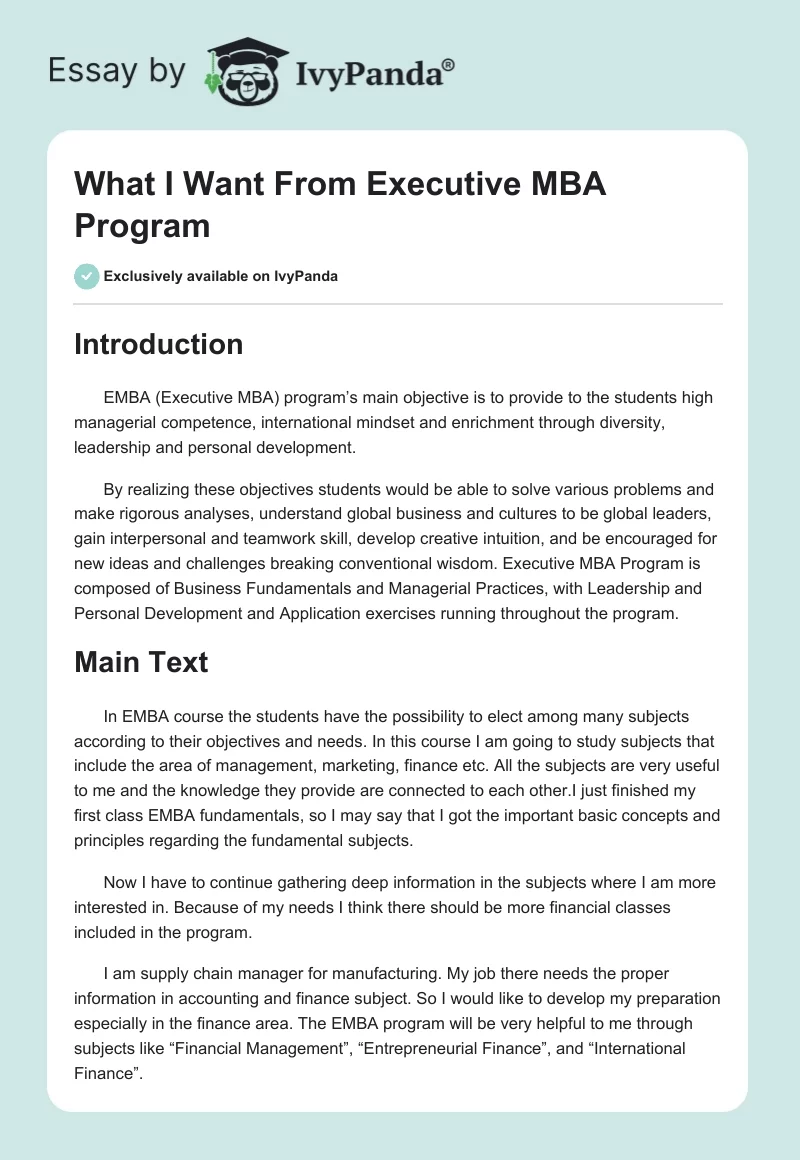 What I Want From Executive MBA Program. Page 1
