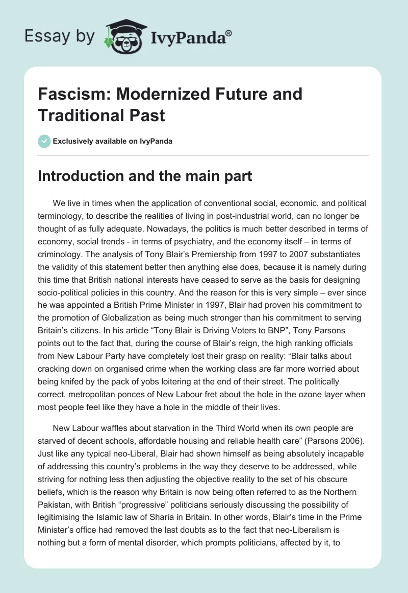 Fascism: Modernized Future and Traditional Past. Page 1