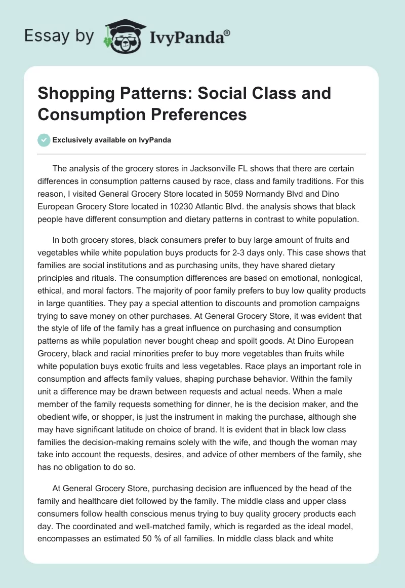 Shopping Patterns: Social Class and Consumption Preferences. Page 1