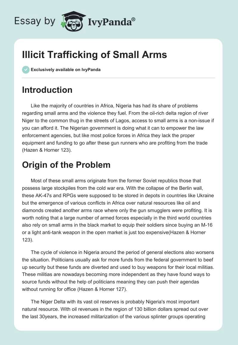 Illicit Trafficking of Small Arms. Page 1