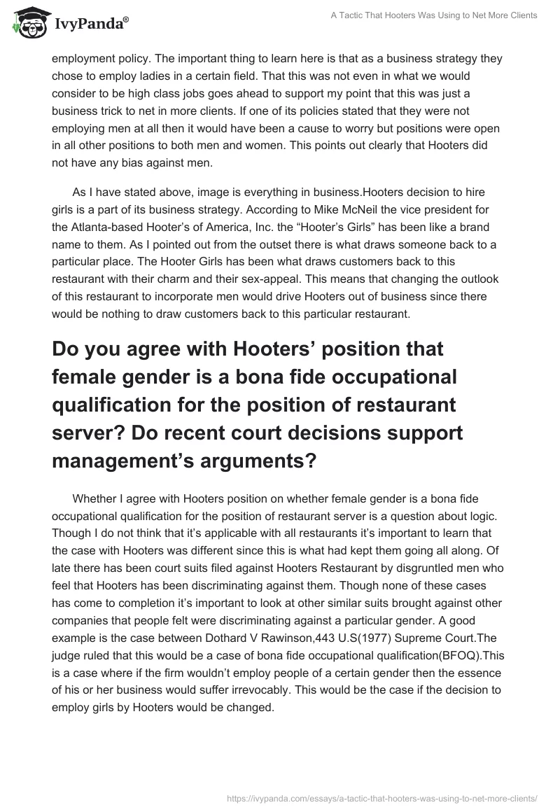 A Tactic That Hooters Was Using to Net More Clients. Page 2