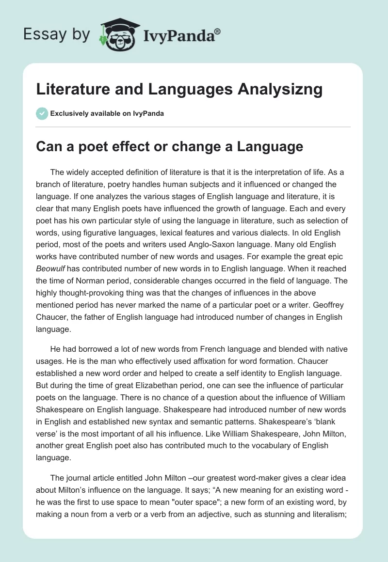 Literature and Languages Analysizng. Page 1