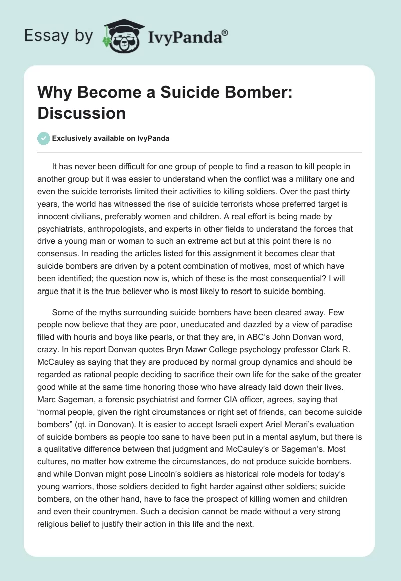 Why Become a Suicide Bomber: Discussion. Page 1