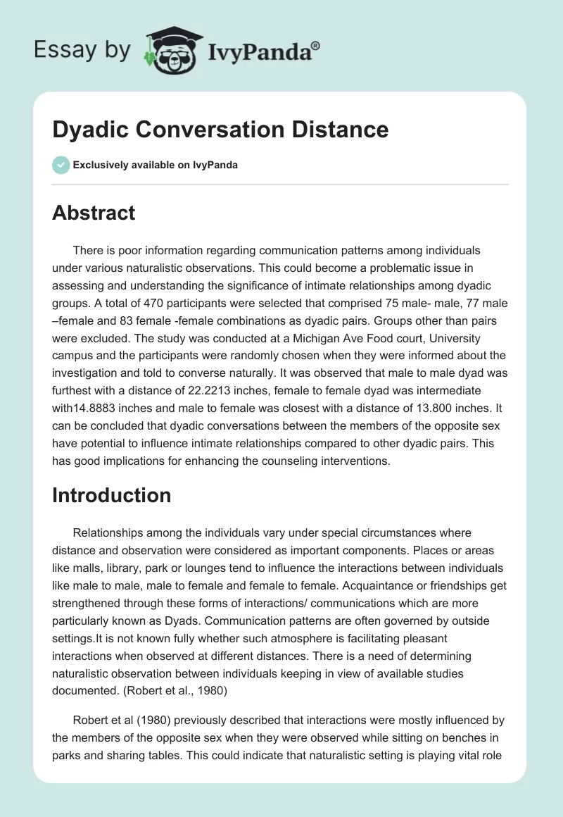 Dyadic Conversation Distance. Page 1