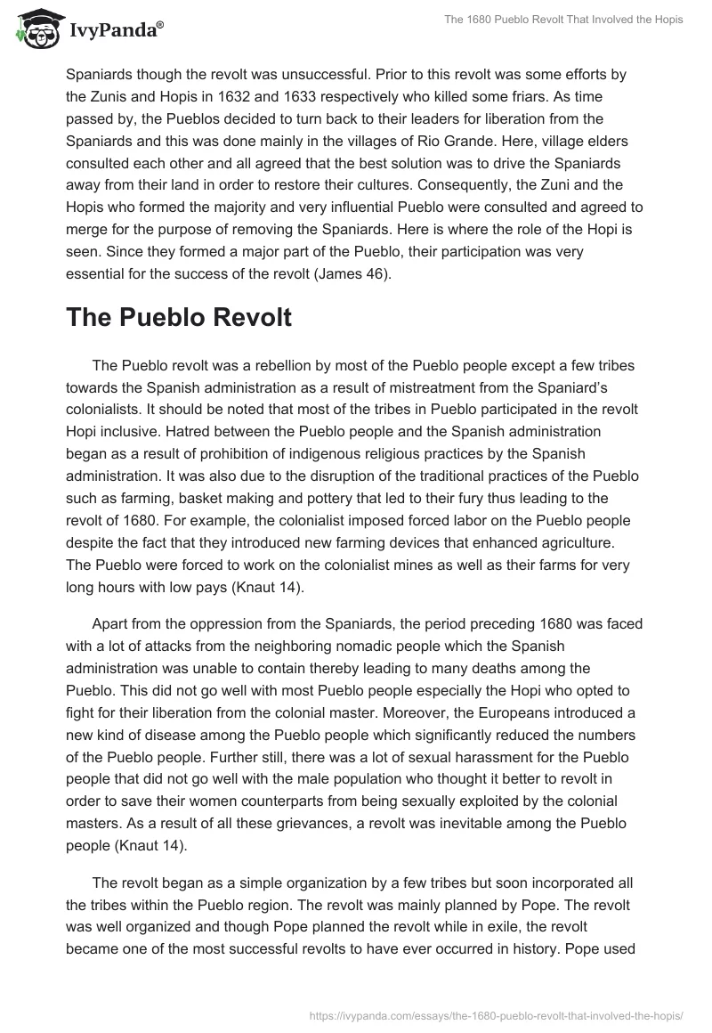 The 1680 Pueblo Revolt That Involved the Hopis. Page 4