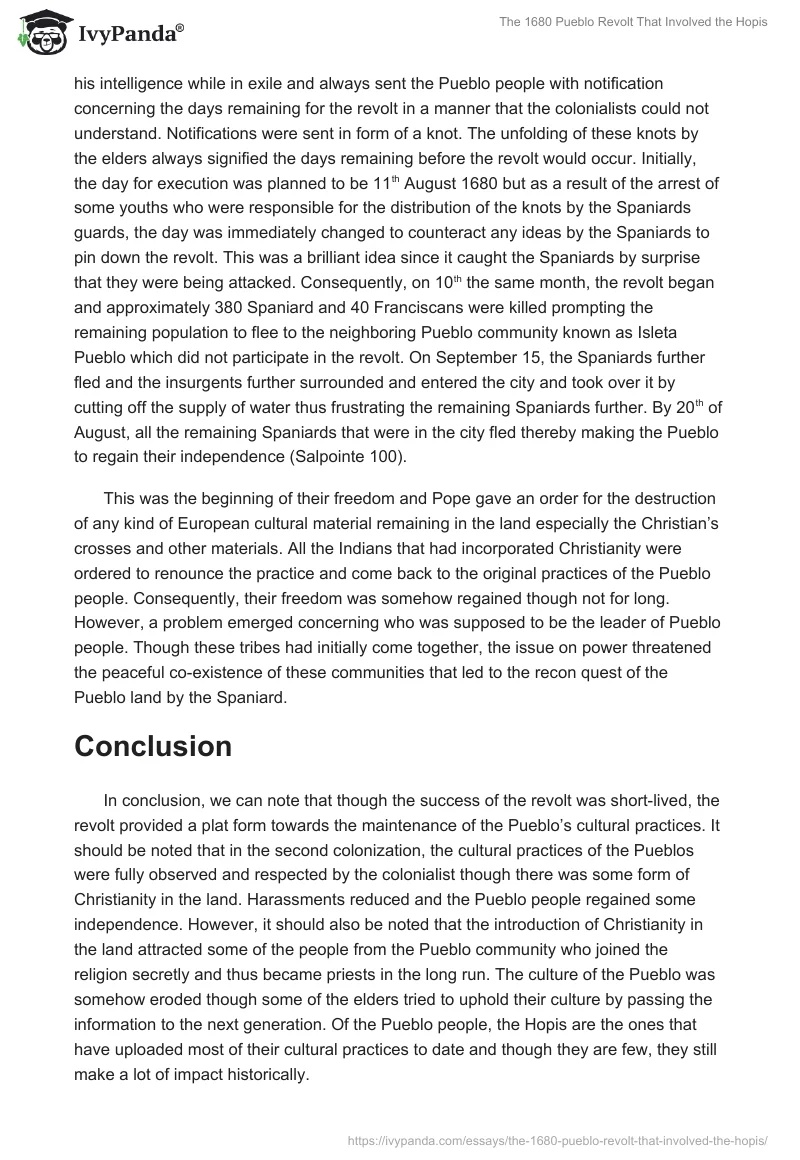 The 1680 Pueblo Revolt That Involved the Hopis. Page 5