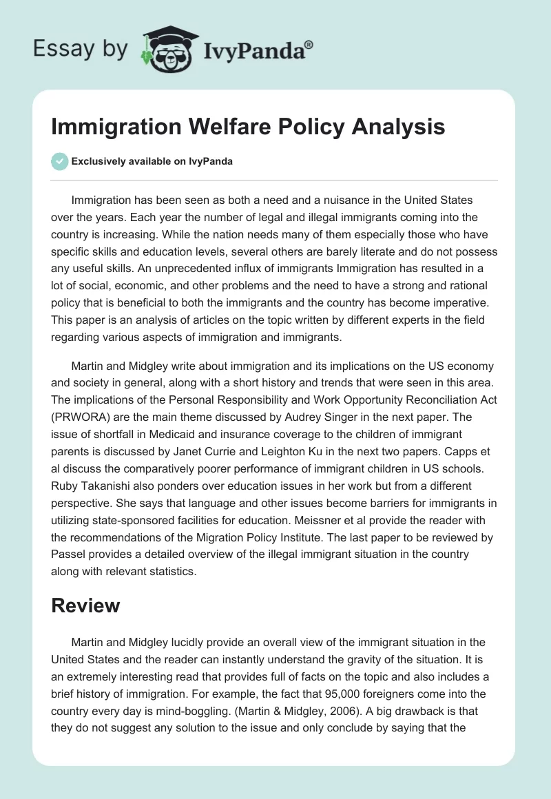 Immigration Welfare Policy Analysis. Page 1