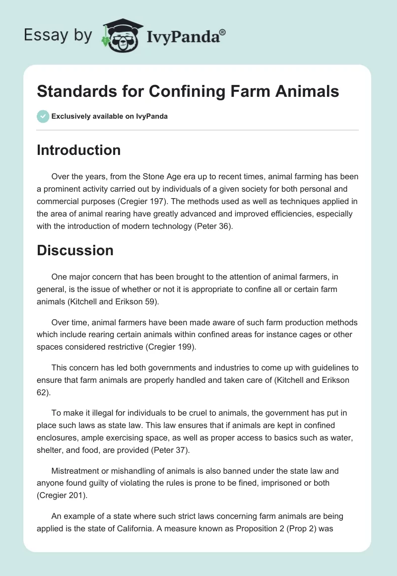 Standards for Confining Farm Animals. Page 1