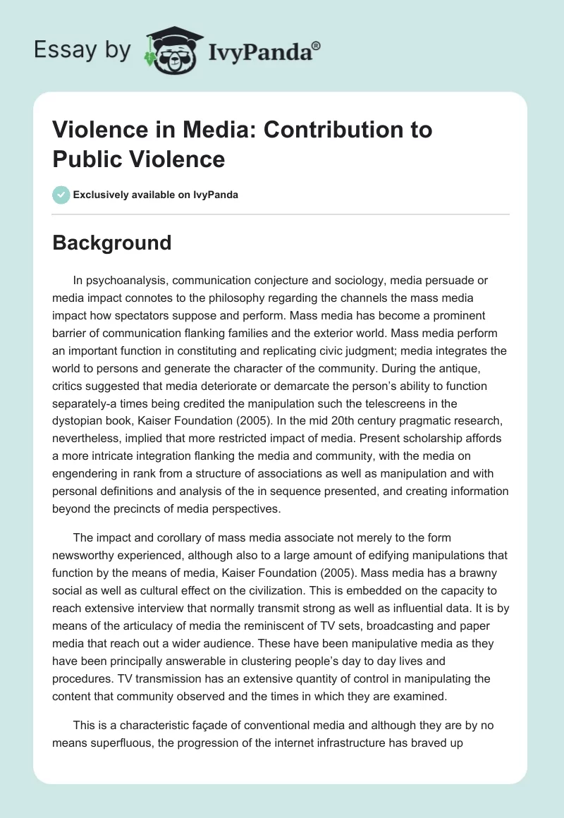 Violence in Media: Contribution to Public Violence. Page 1