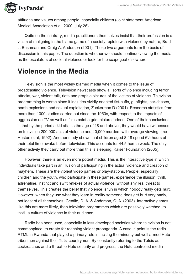 Violence in Media: Contribution to Public Violence. Page 3