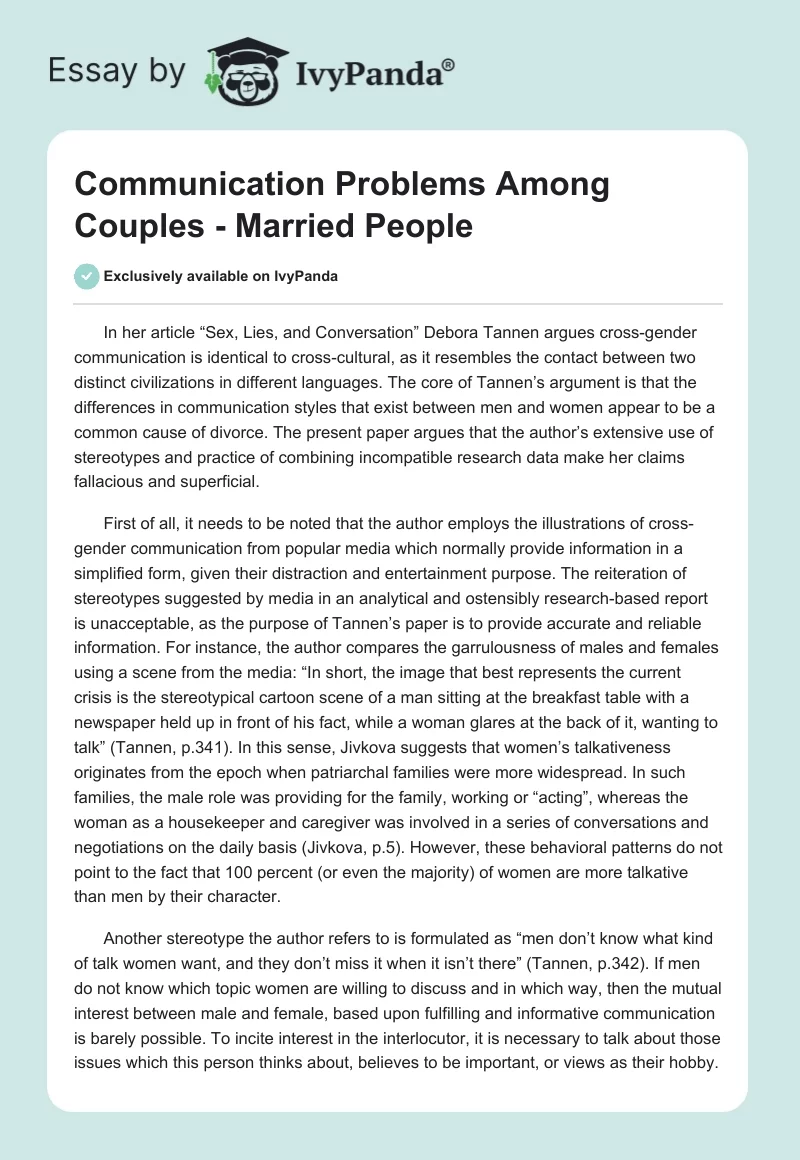 Communication Problems Among Couples - Married People. Page 1