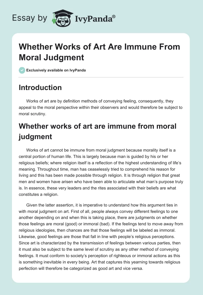 Whether Works of Art Are Immune From Moral Judgment. Page 1