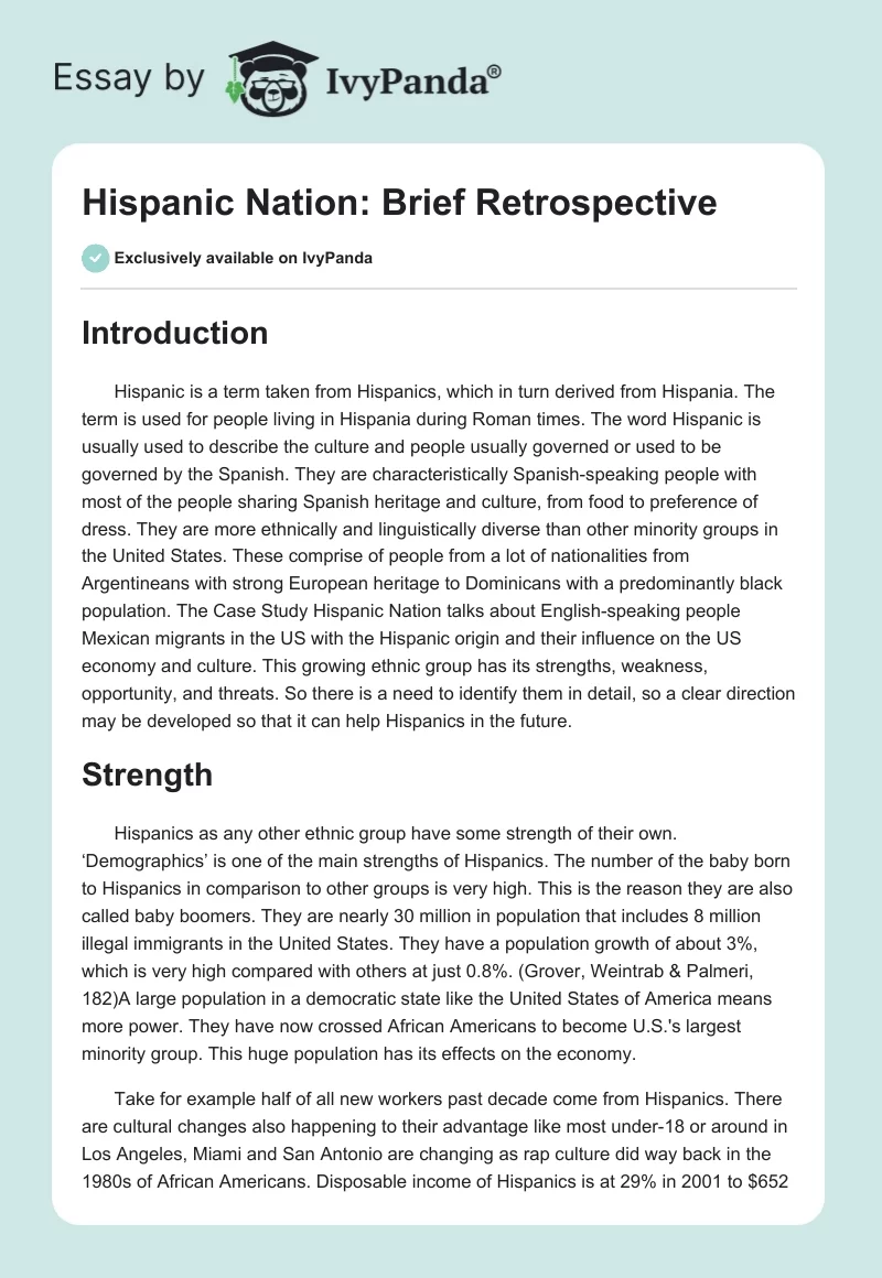 Hispanic Nation: Brief Retrospective. Page 1