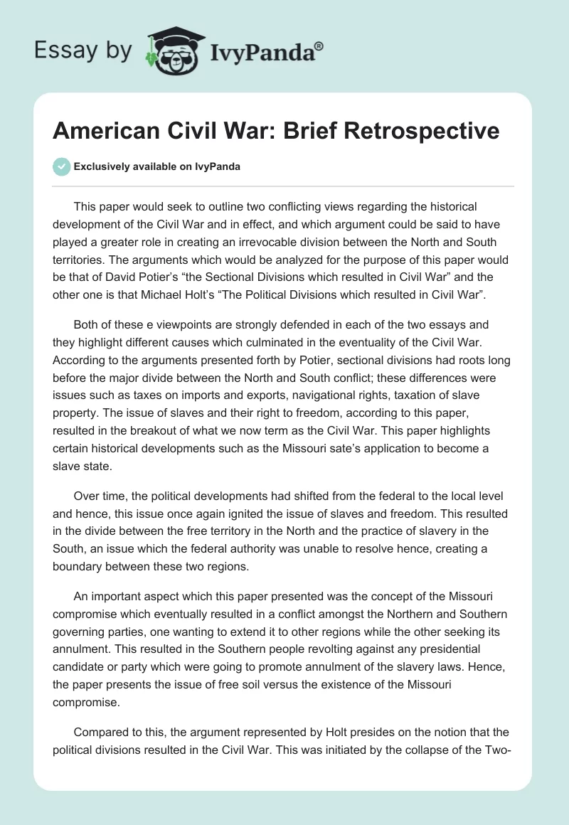 American Civil War: Brief Retrospective. Page 1
