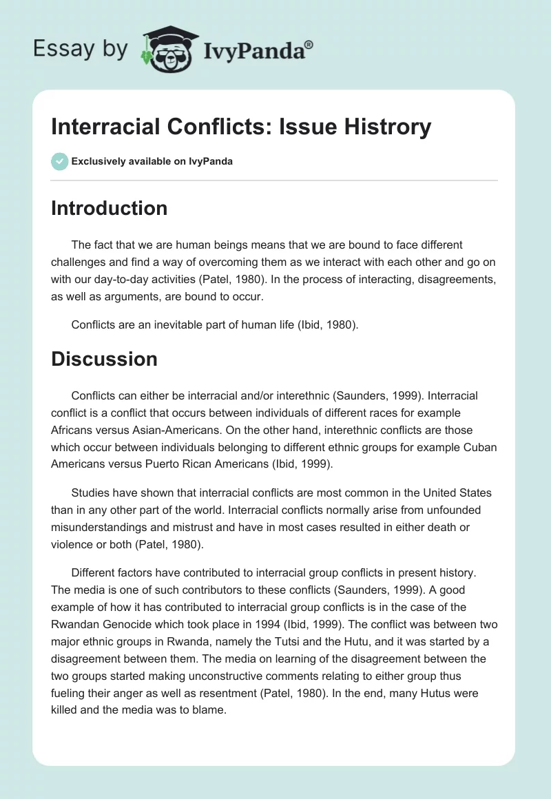 Interracial Conflicts: Issue Histrory. Page 1