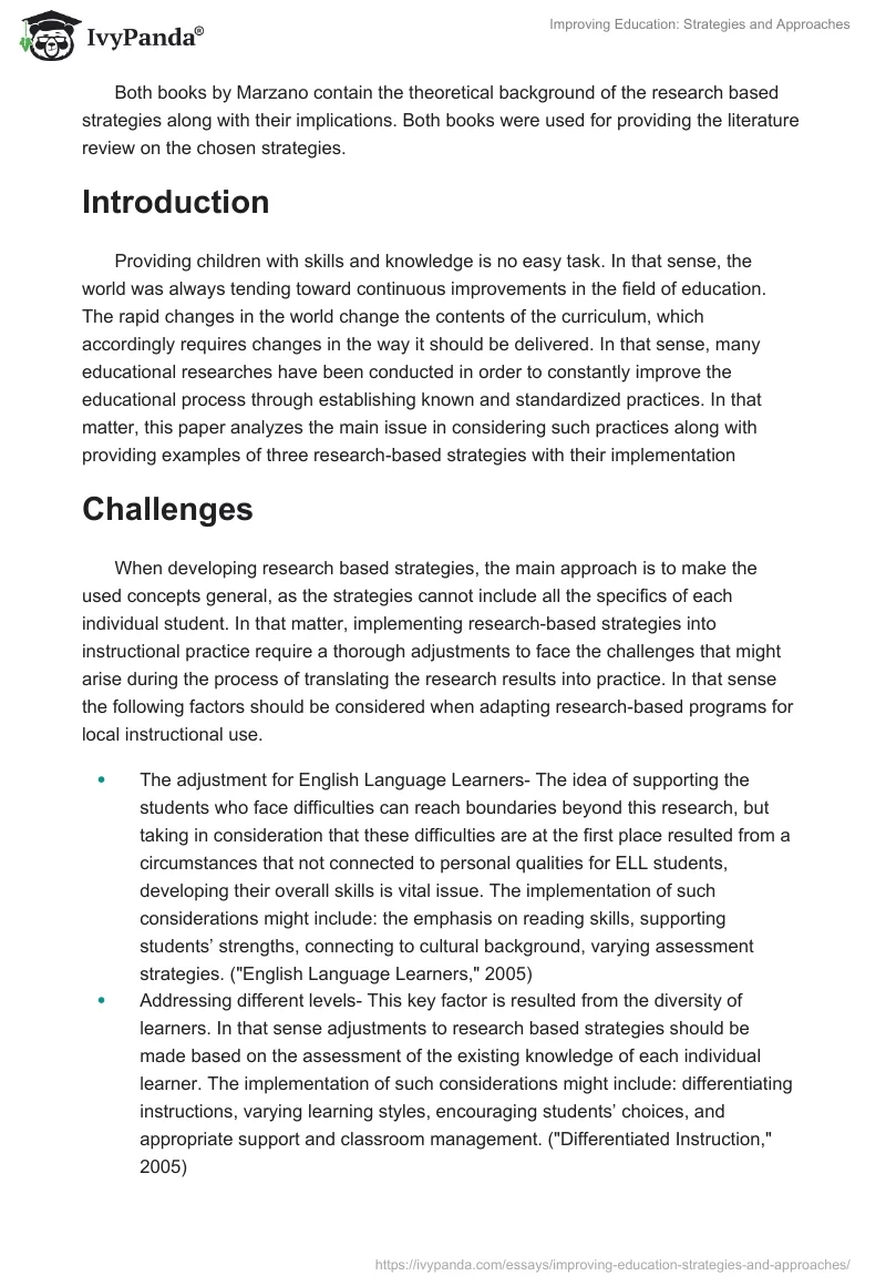 Improving Education: Strategies and Approaches. Page 2