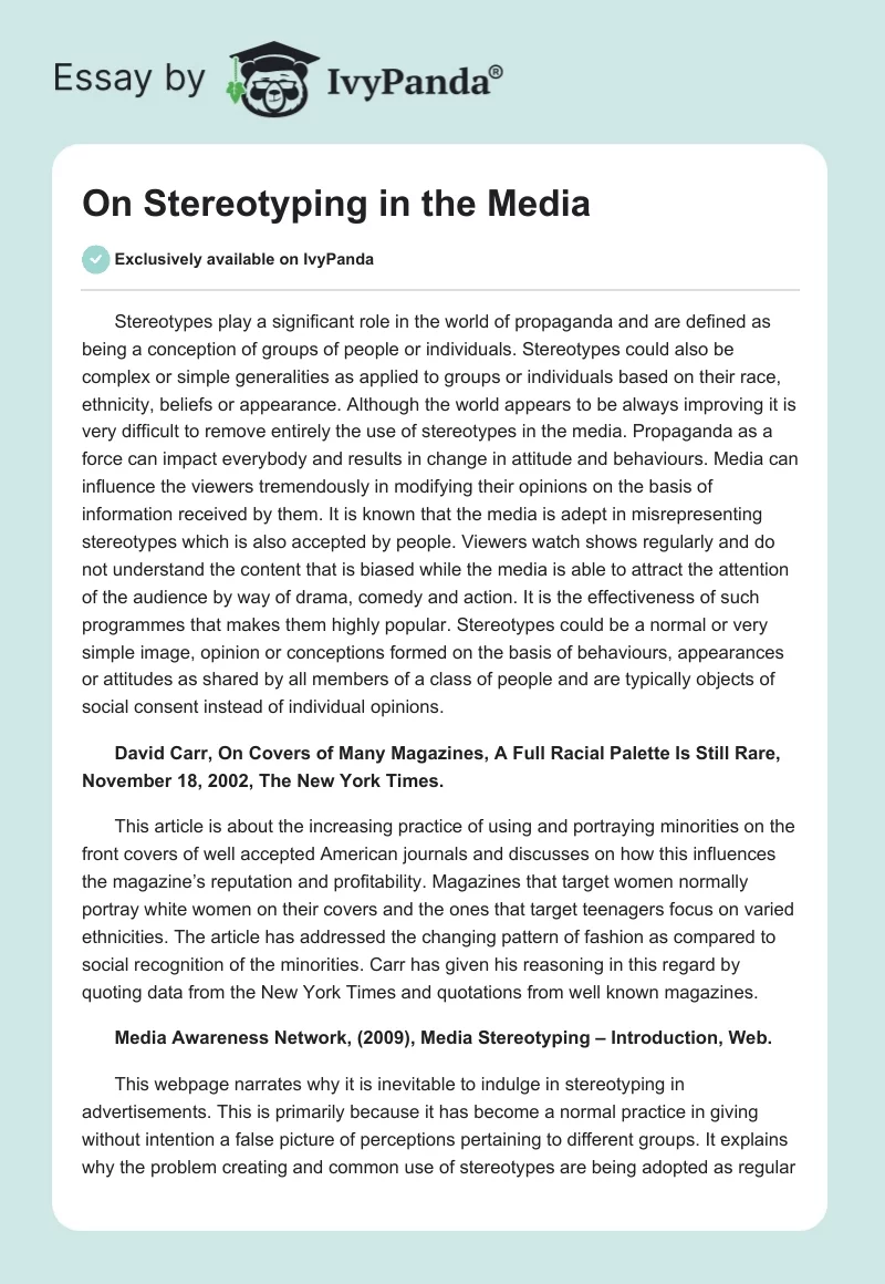 On Stereotyping in the Media. Page 1