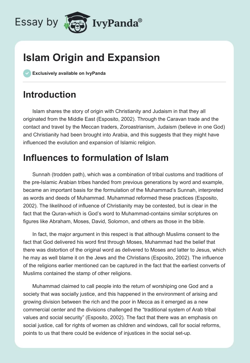 Islam Origin and Expansion. Page 1