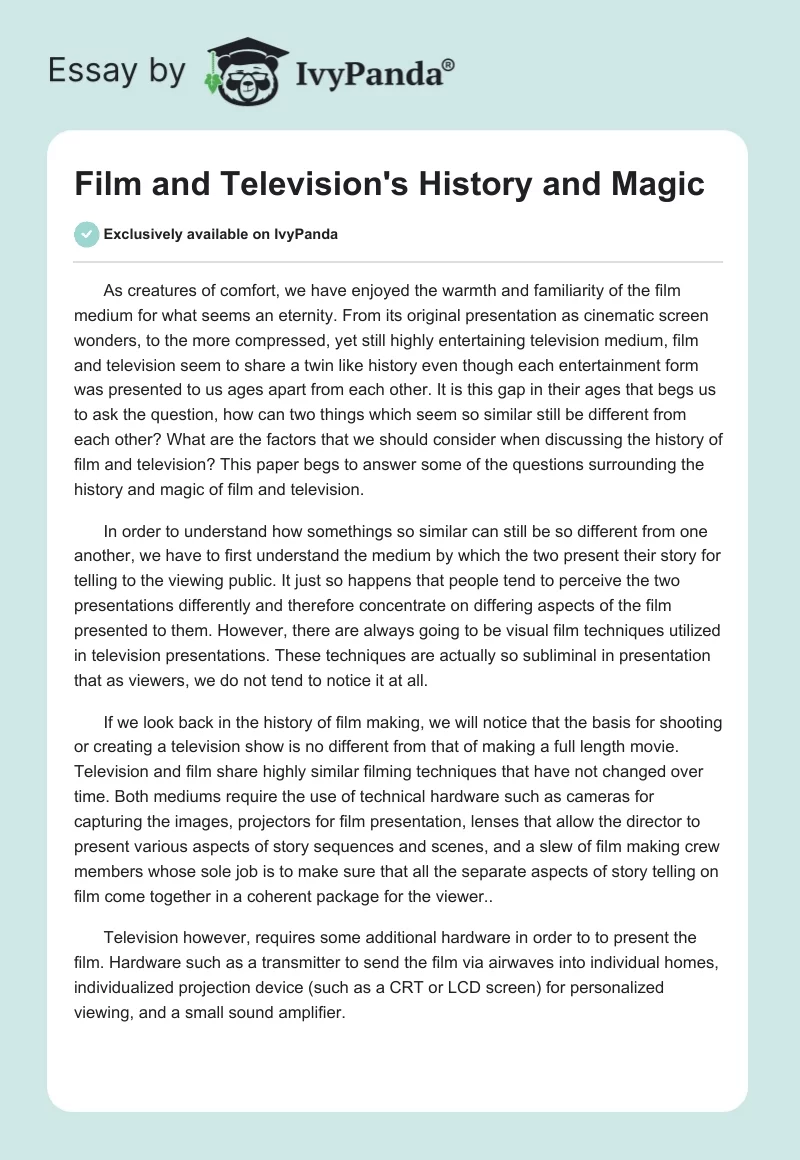 Film and Television's History and Magic. Page 1