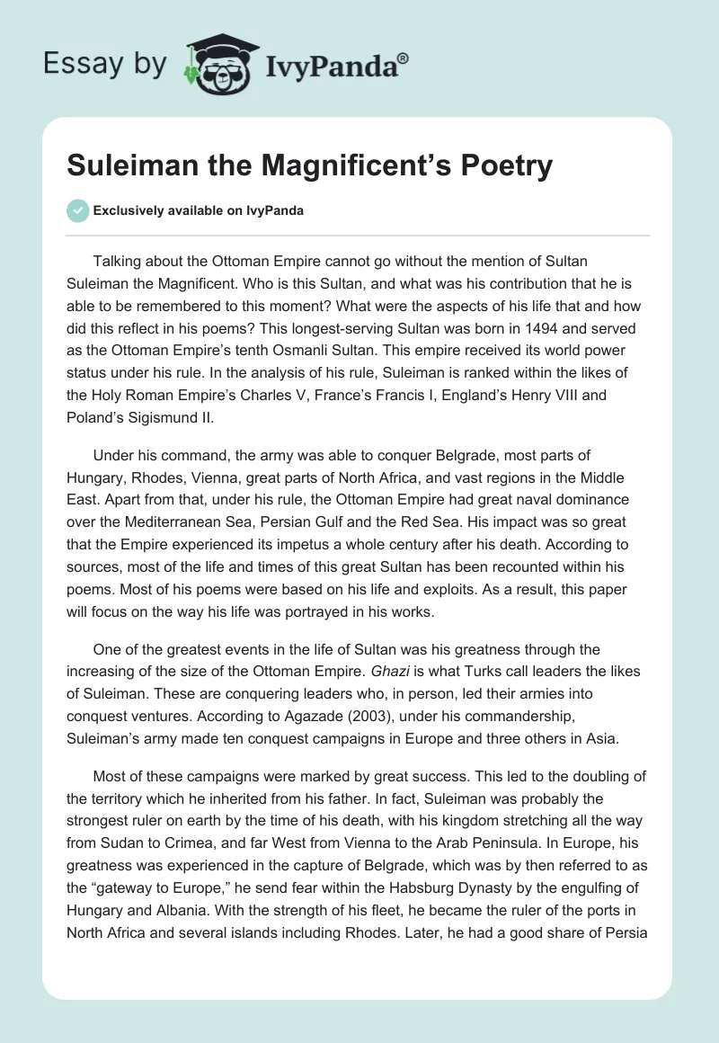 Suleiman the Magnificent’s Poetry. Page 1