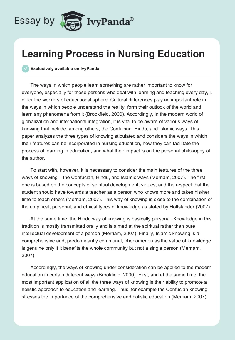 Learning Process in Nursing Education. Page 1