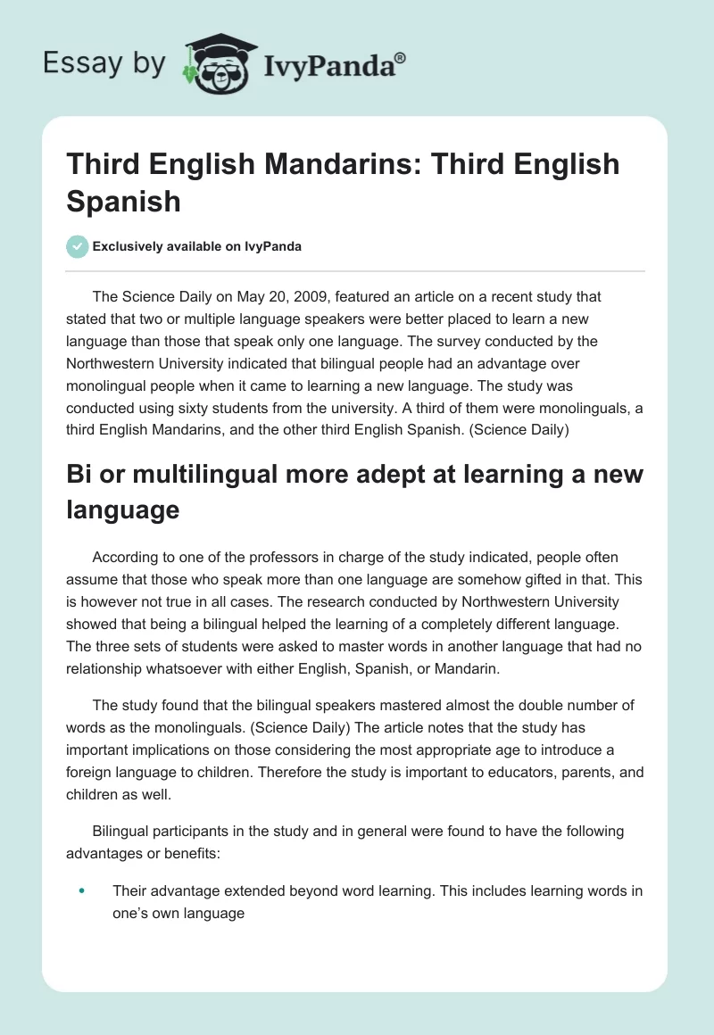 Third English Mandarins: Third English Spanish. Page 1