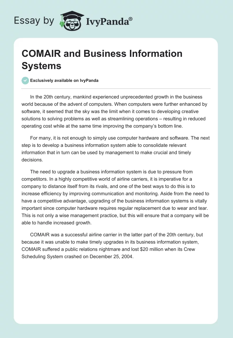 COMAIR and Business Information Systems. Page 1