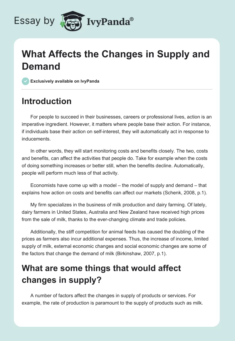 What Affects the Changes in Supply and Demand. Page 1