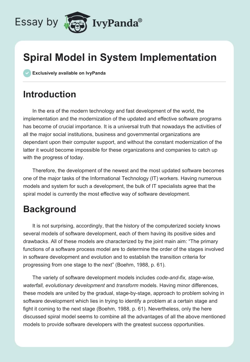 Spiral Model in System Implementation. Page 1
