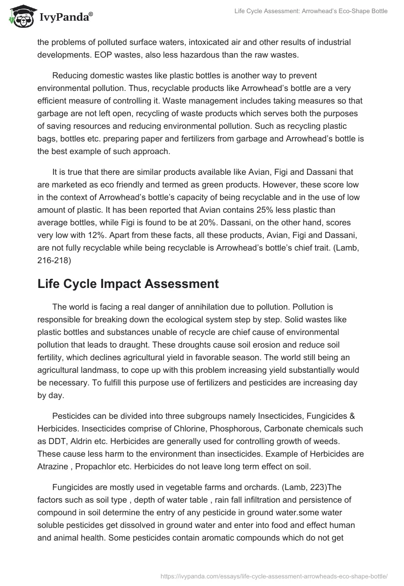 Life Cycle Assessment: Arrowhead’s Eco-Shape Bottle. Page 4