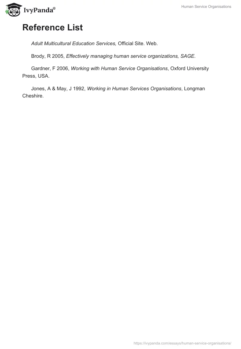 Human Service Organisations. Page 5
