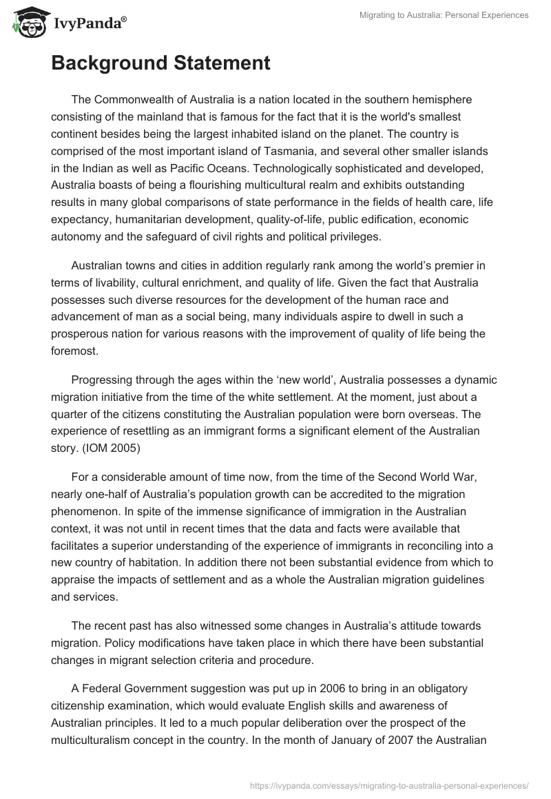 Migrating to Australia: Personal Experiences. Page 2