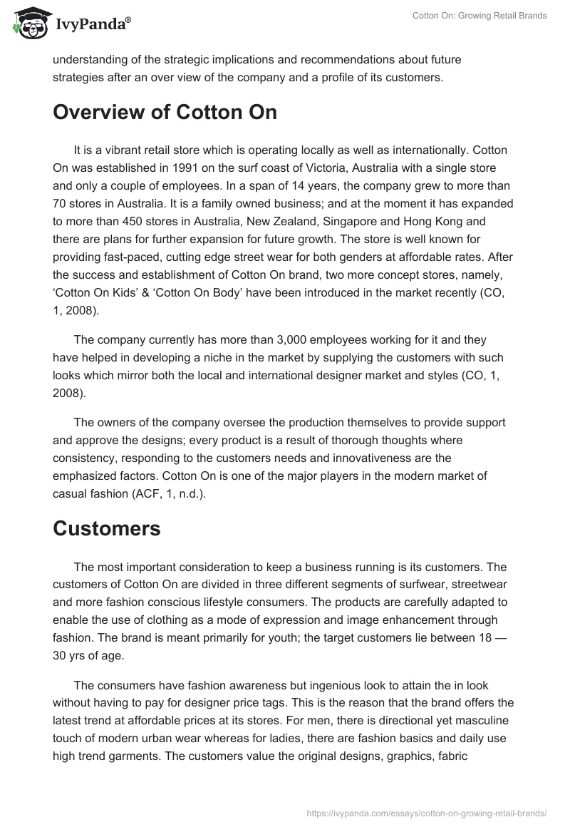 Cotton On: Growing Retail Brands. Page 2