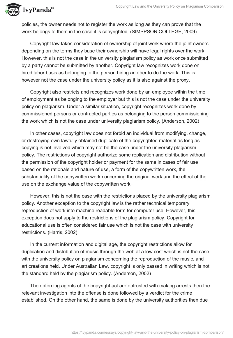 Copyright Law and the University Policy on Plagiarism Comparison. Page 4