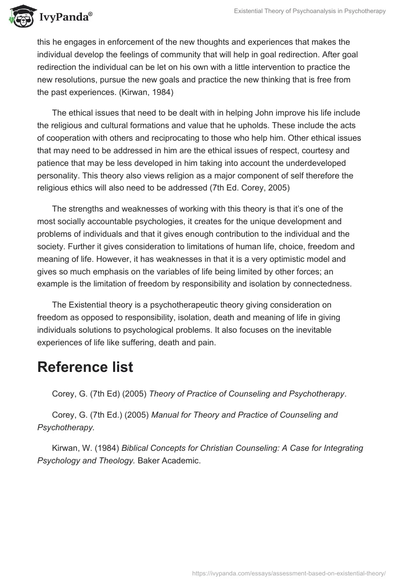 Existential Theory of Psychoanalysis in Psychotherapy. Page 4