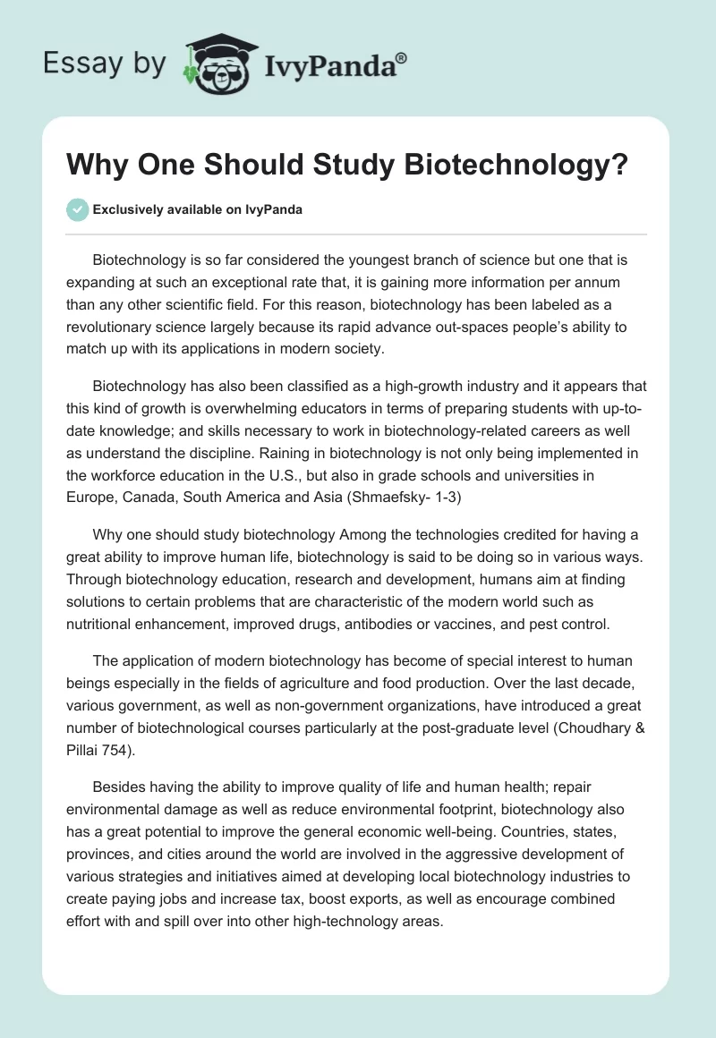 Why One Should Study Biotechnology?. Page 1