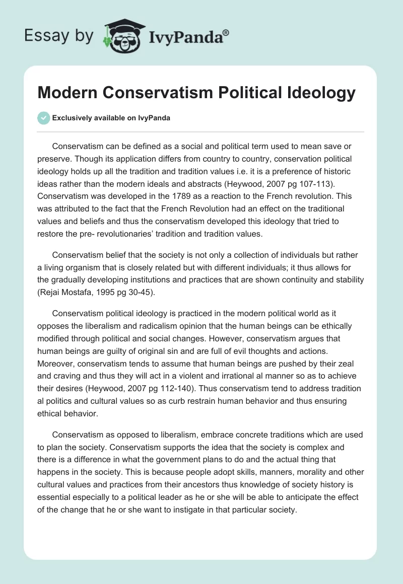 Modern Conservatism Political Ideology. Page 1