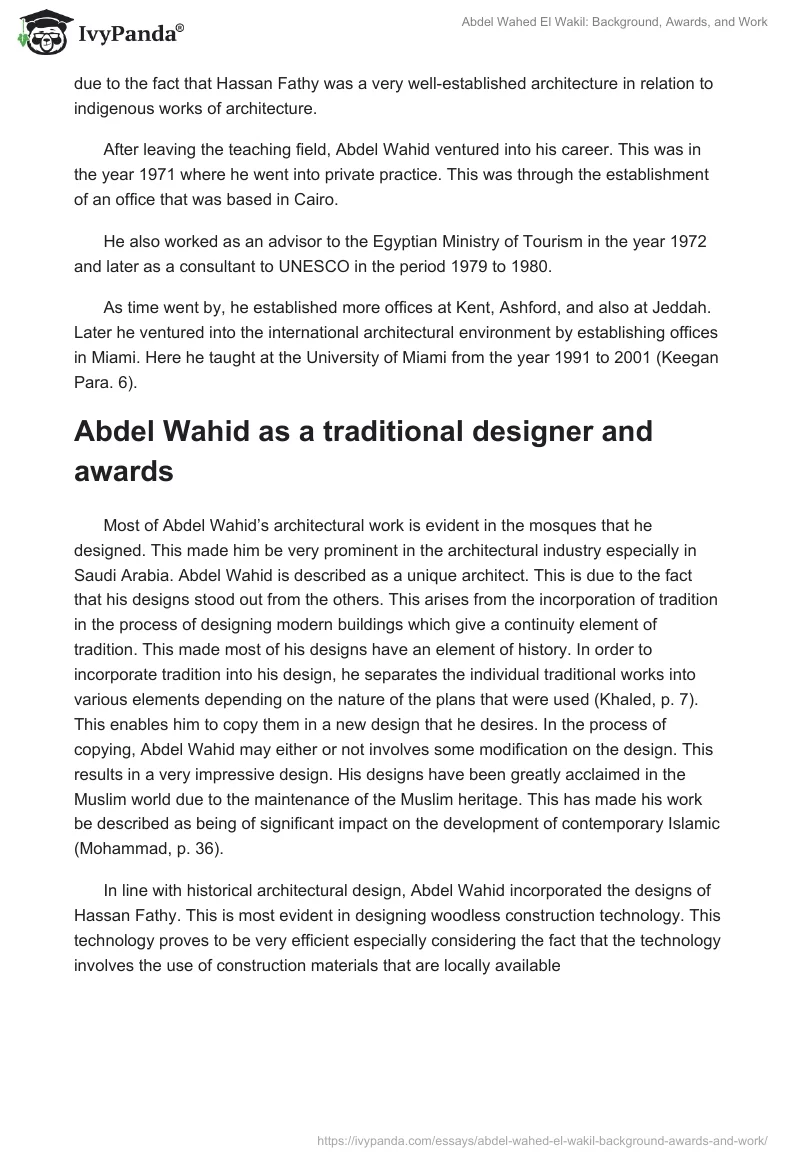 Abdel Wahed El Wakil: Background, Awards, and Work. Page 2