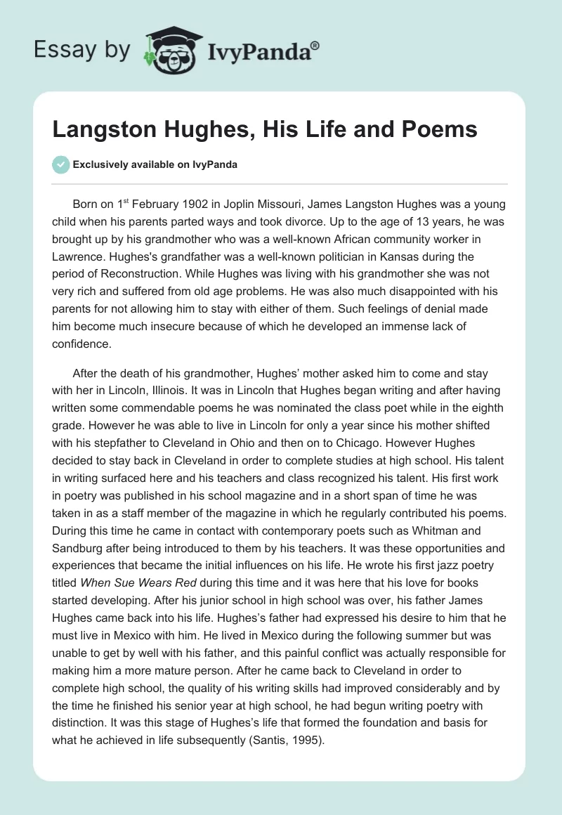 Langston Hughes, His Life and Poems. Page 1