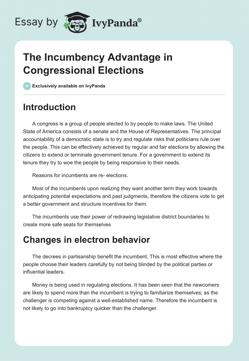 The Incumbency Advantage in Congressional Elections. Page 1